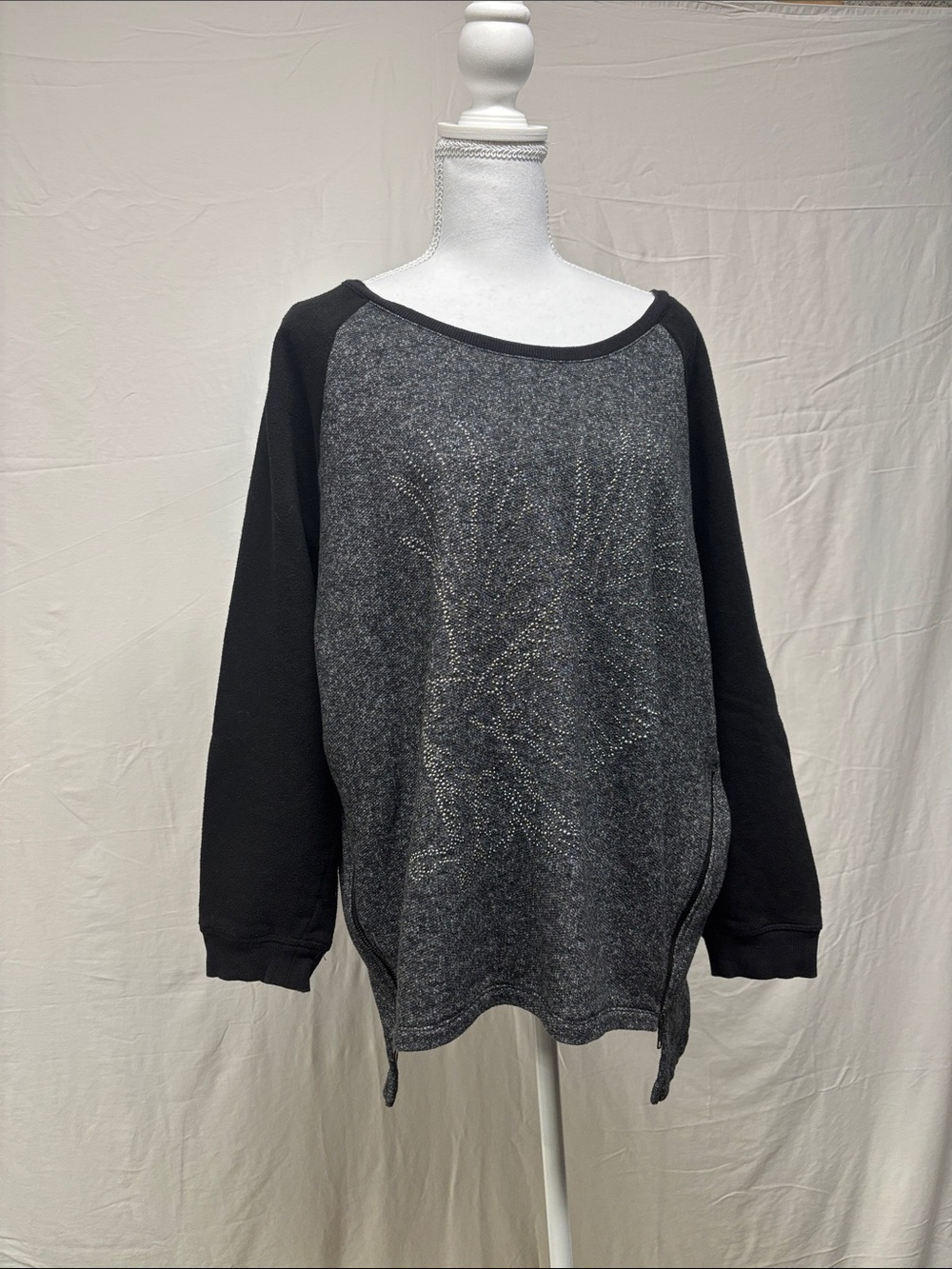 Love & Legend Black Sleeve Heathered Grey Pullover with Side Zips